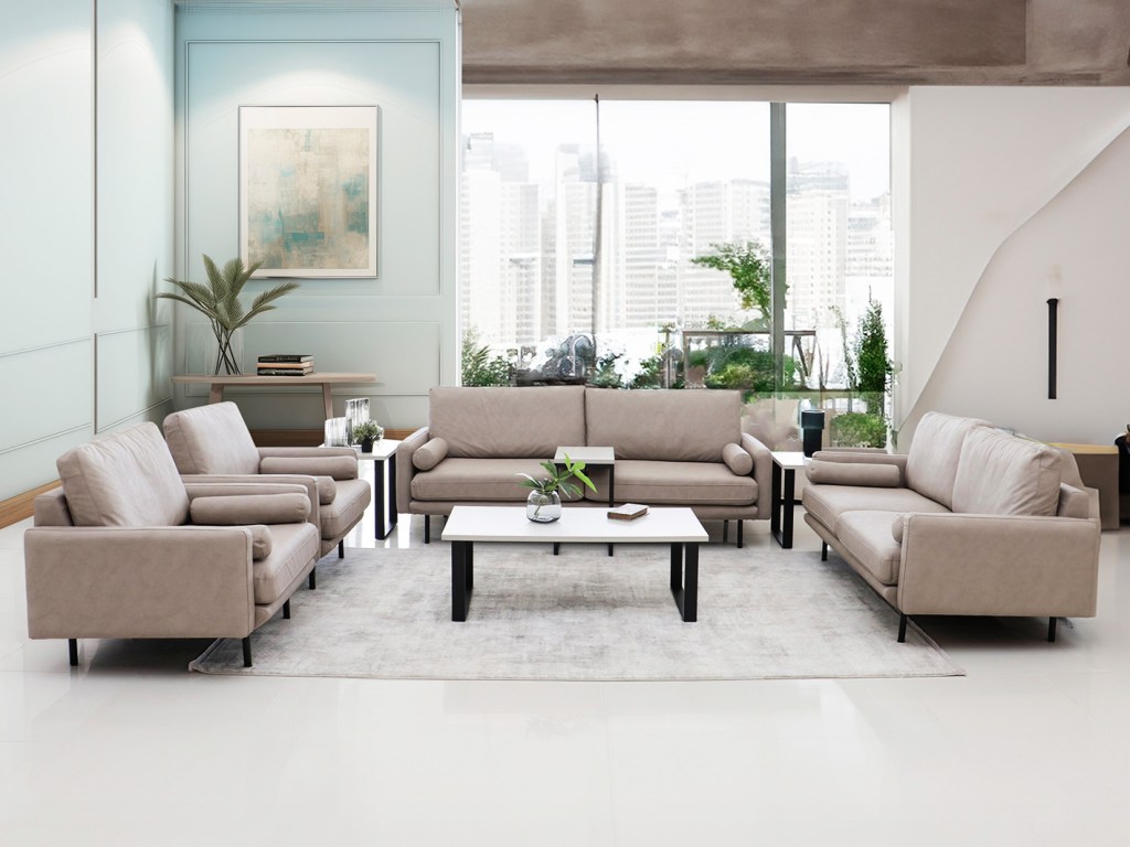 تورينو كنب ثلاثي جلد بيج غامق وودي